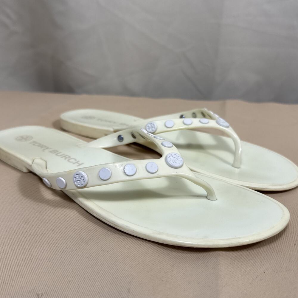 Tory Burch Women's Studded Jelly Sandal Size 10 Cream/White PVC Flip Flop Slide